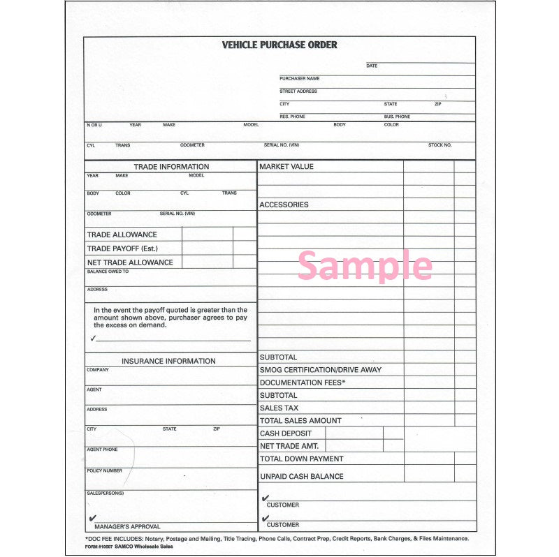 Car Purchase Order Example Vehicle Purchase Orders