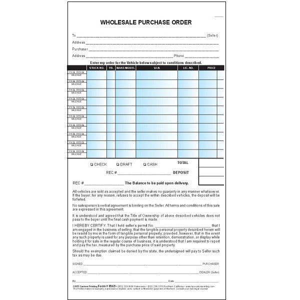 Wholesale Purchase Order Book