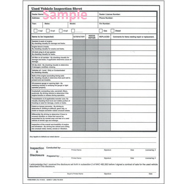 California Vehicle Inspection Form